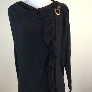 INC Black Cascade Ruffled Pullover Wrap Top Sz PM